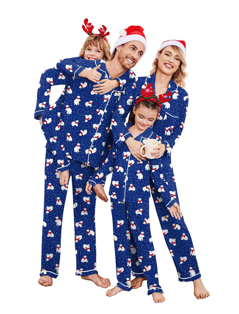 Ekouaer Christmas Family Matching Pajamas Long Sleeve Button Down Pj Set Festival Party Sleepwear,Blue Polar Bear,Men,XX-L - Image 1